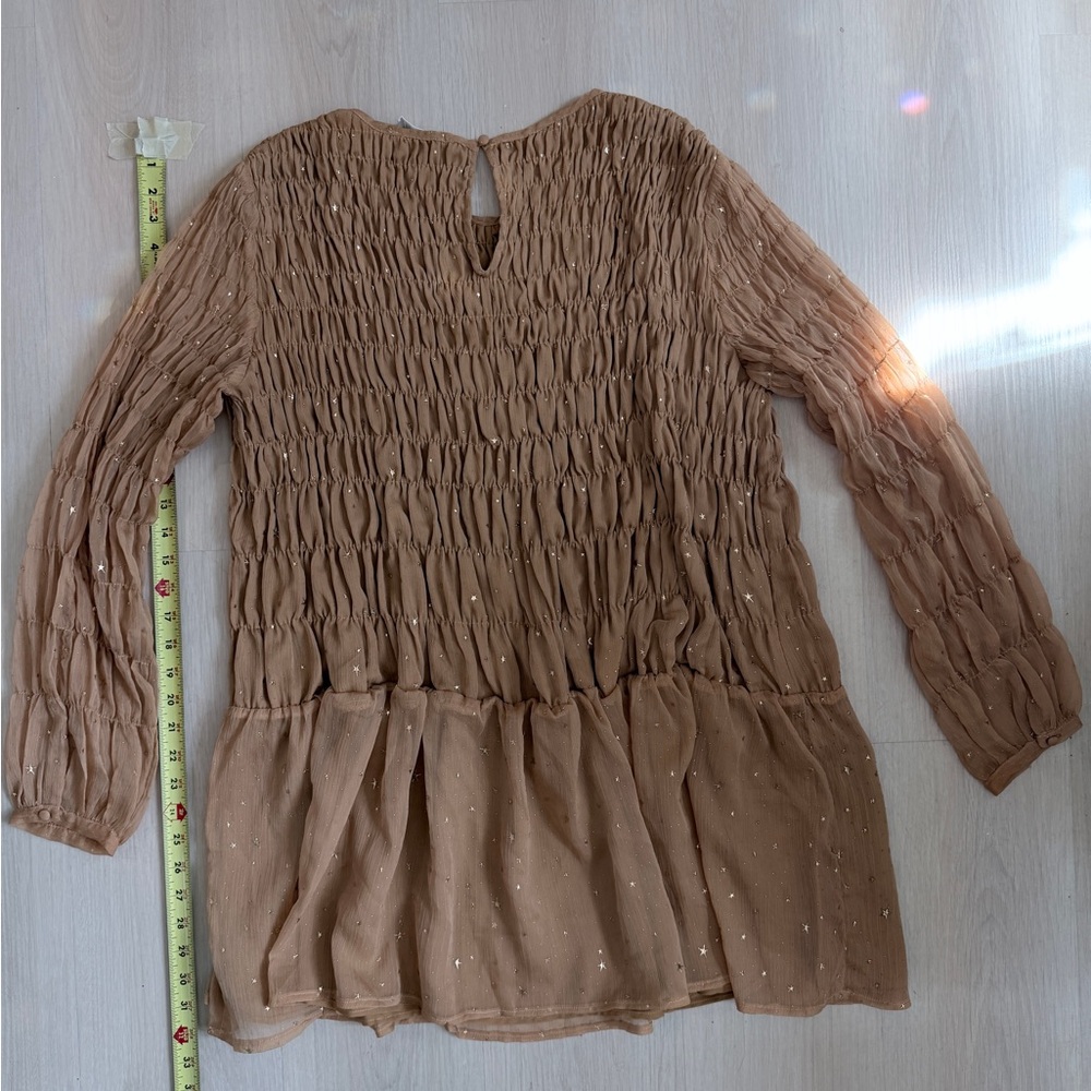 Storia Tan Smocked Star-Detail Blouse
